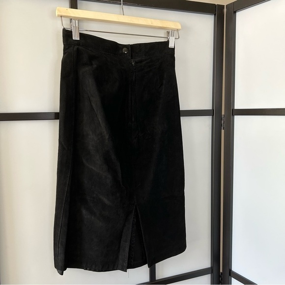 [XS/S] Vintage 100% Real Suede Black Midi Length Pencil Skirt Stunning - Picture 7 of 16